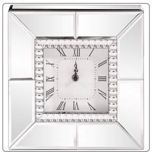Howard Elliott Mirrored Table Clock with Beaded Glass Trim 10"x10"x"2.5" NEW